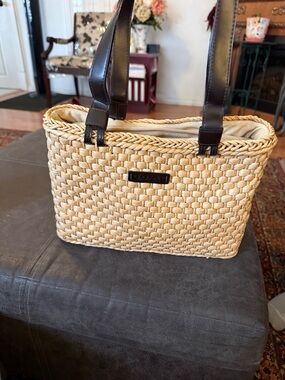 Kenneth Cole Natural Straw Tote with Dark Brown Handles